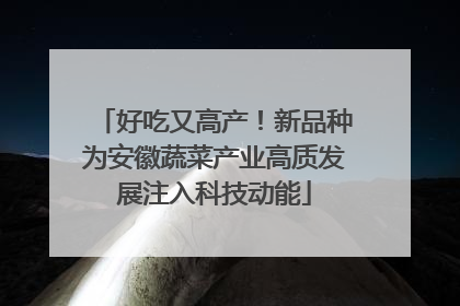好吃又高产！新品种为安徽蔬菜产业高质发展注入科技动能